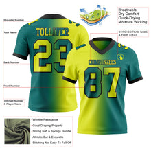 Load image into Gallery viewer, Custom Teal Neon Yellow-Black Mesh Authentic Gradient Fashion Football Jersey
