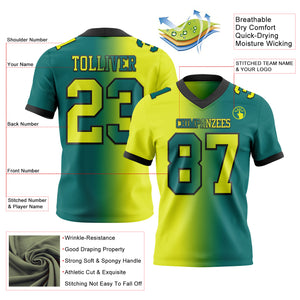 Custom Teal Neon Yellow-Black Mesh Authentic Gradient Fashion Football Jersey