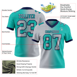 Custom Aqua Gray-Navy Mesh Authentic Gradient Fashion Football Jersey