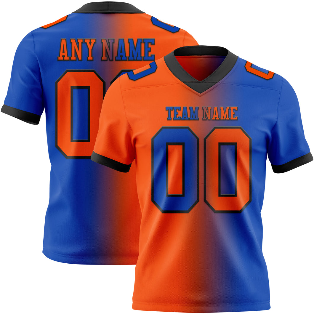 Custom Thunder Blue Orange-Black Mesh Authentic Gradient Fashion Football Jersey