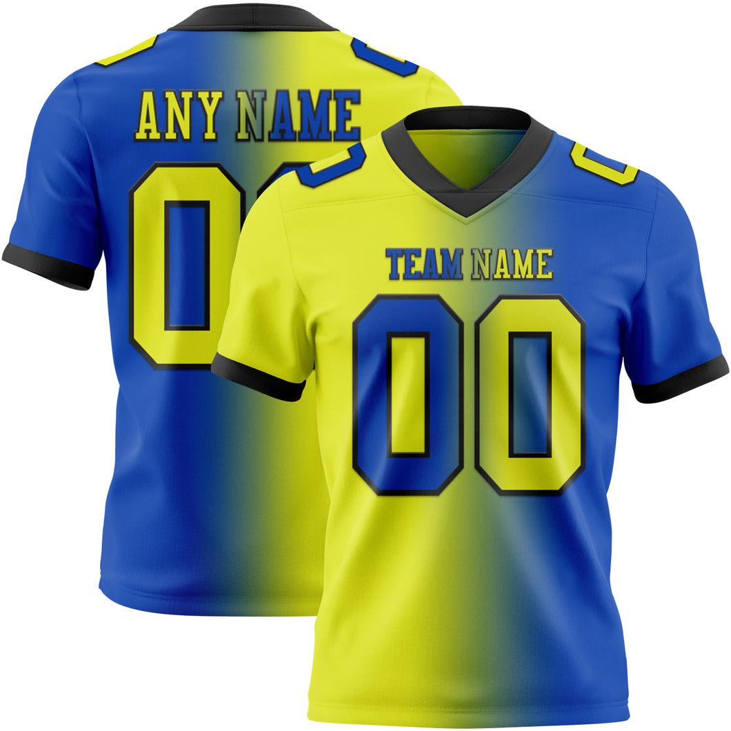 Custom Thunder Blue Neon Yellow-Black Mesh Authentic Gradient Fashion Football Jersey