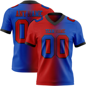 Custom Thunder Blue Red-Black Mesh Authentic Gradient Fashion Football Jersey