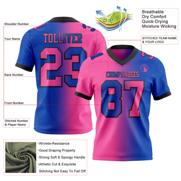 Custom Thunder Blue Pink-Black Mesh Authentic Gradient Fashion Football Jersey