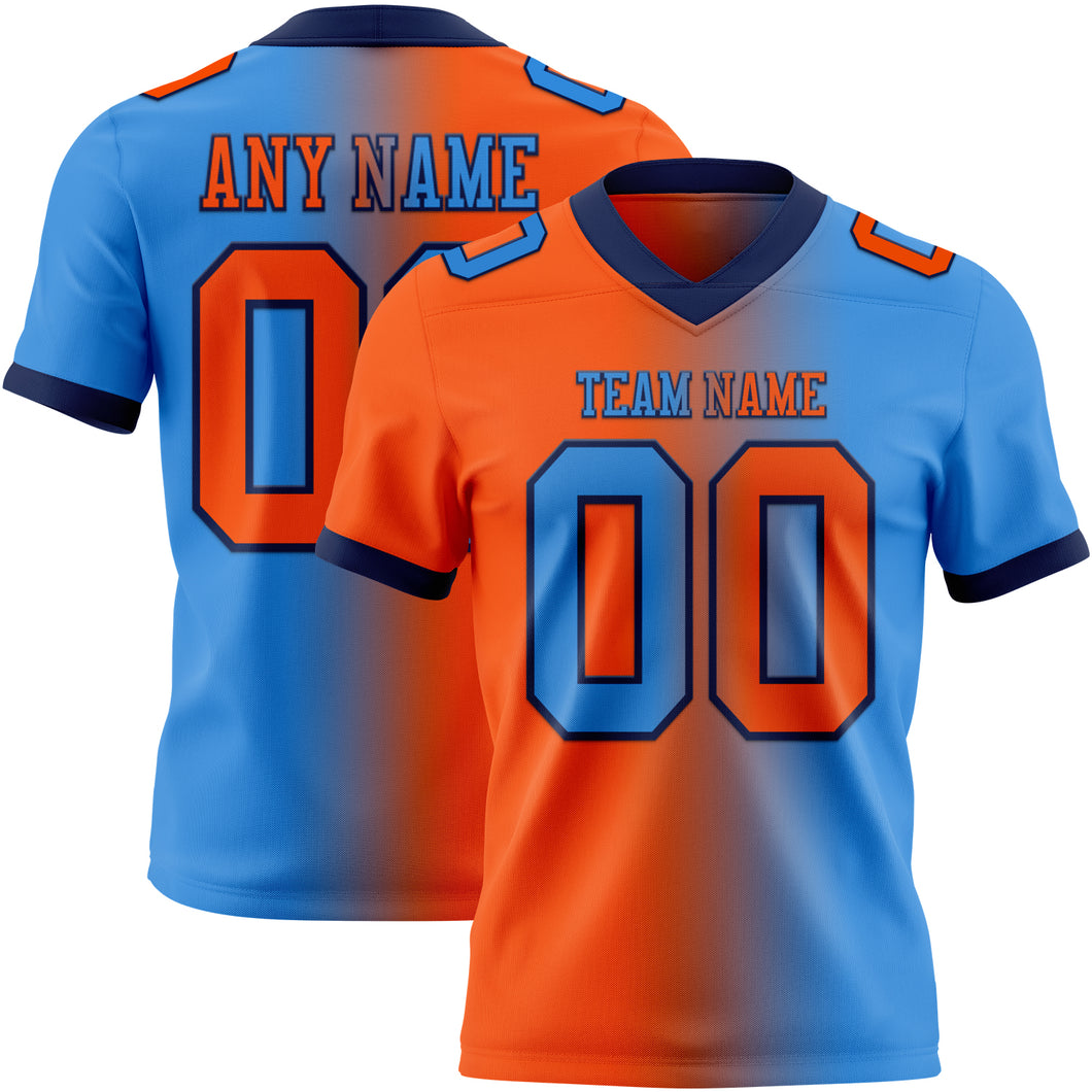 Custom Powder Blue Orange-Navy Mesh Authentic Gradient Fashion Football Jersey