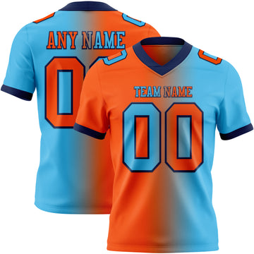 Custom Sky Blue Orange-Navy Mesh Authentic Gradient Fashion Football Jersey