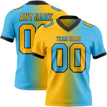 Load image into Gallery viewer, Custom Sky Blue Gold-Black Mesh Authentic Gradient Fashion Football Jersey
