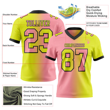 Custom Neon Yellow Medium Pink-Black Mesh Authentic Gradient Fashion Football Jersey