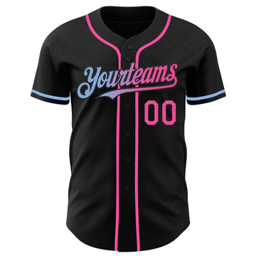 Custom Black Pink-Light Blue Authentic Gradient Fashion Baseball Jersey