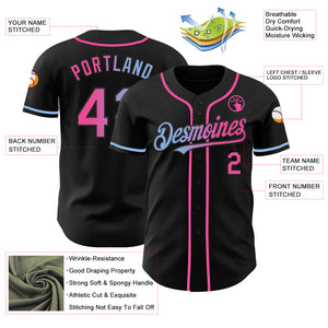 Custom Black Pink-Light Blue Authentic Gradient Fashion Baseball Jersey