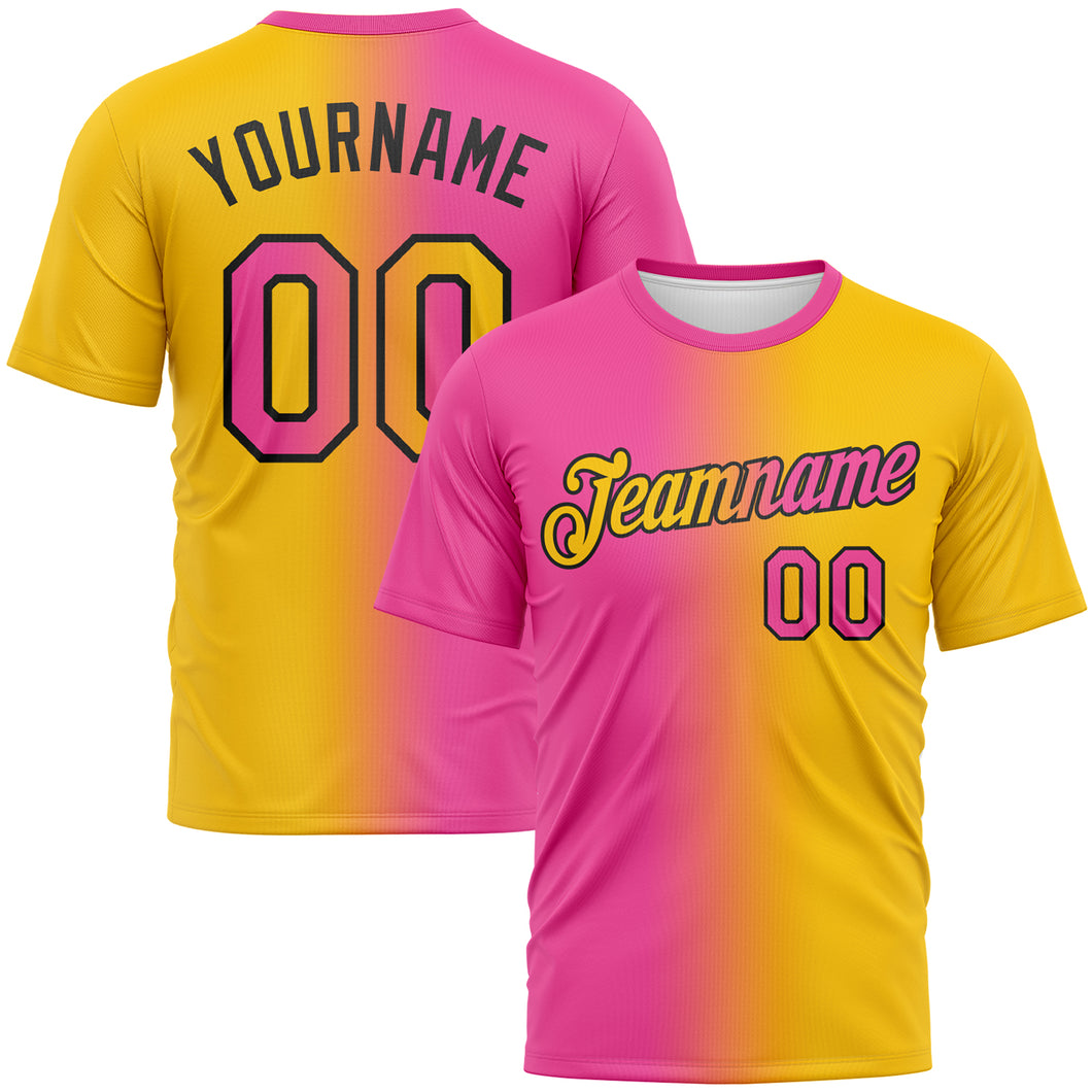 Custom Yellow Pink-Black Gradient Fashion Performance T-Shirt