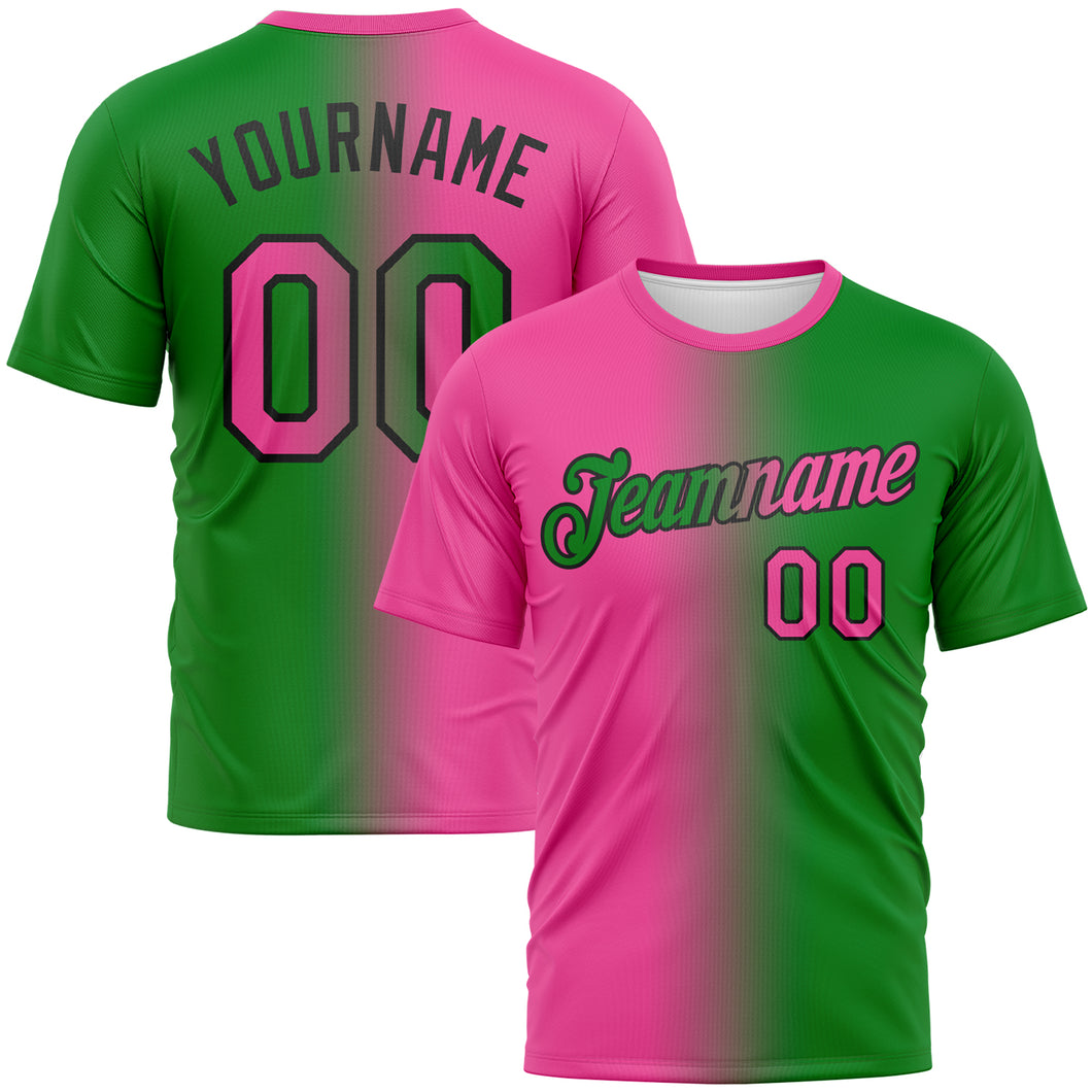 Custom Grass Green Pink-Black Gradient Fashion Performance T-Shirt