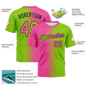 Custom Neon Green Pink-Black Gradient Fashion Performance T-Shirt