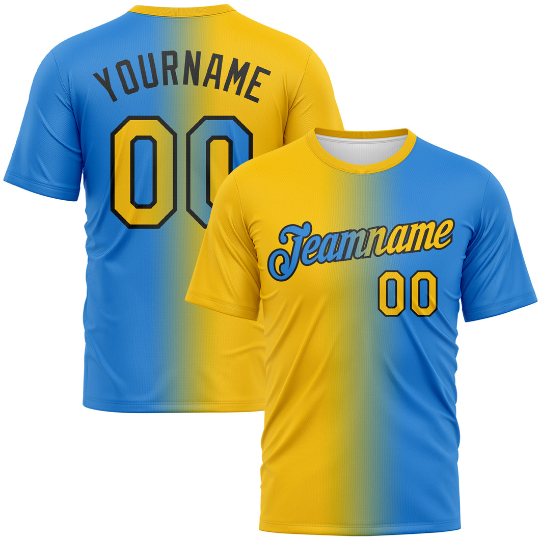 Custom Powder Blue Yellow-Black Gradient Fashion Performance T-Shirt