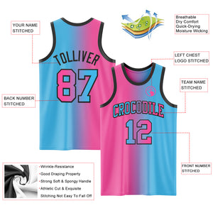 Custom Sky Blue Pink-Black Authentic Gradient Fashion Basketball Jersey