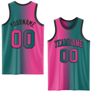 Custom Teal Pink-Black Authentic Gradient Fashion Basketball Jersey