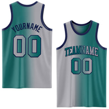 Load image into Gallery viewer, Custom Teal Gray-Navy Authentic Gradient Fashion Basketball Jersey
