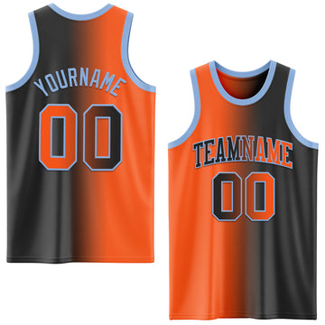 Custom Black Orange-Light Blue Authentic Gradient Fashion Basketball Jersey