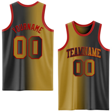 Custom Black Old Gold-Red Authentic Gradient Fashion Basketball Jersey