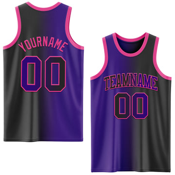 Custom Black Purple-Pink Authentic Gradient Fashion Basketball Jersey