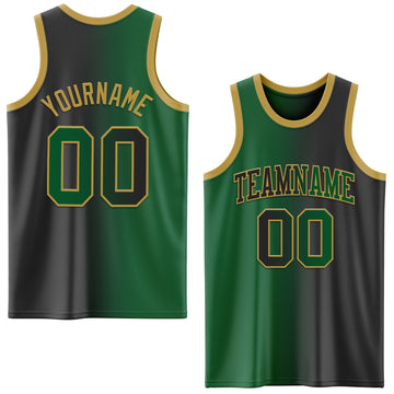 Custom Black Kelly Green-Old Gold Authentic Gradient Fashion Basketball Jersey