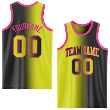 Custom Black Neon Yellow-Pink Authentic Gradient Fashion Basketball Jersey