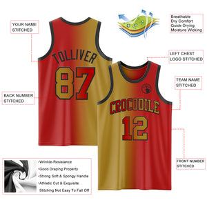 Custom Red Old Gold-Black Authentic Gradient Fashion Basketball Jersey