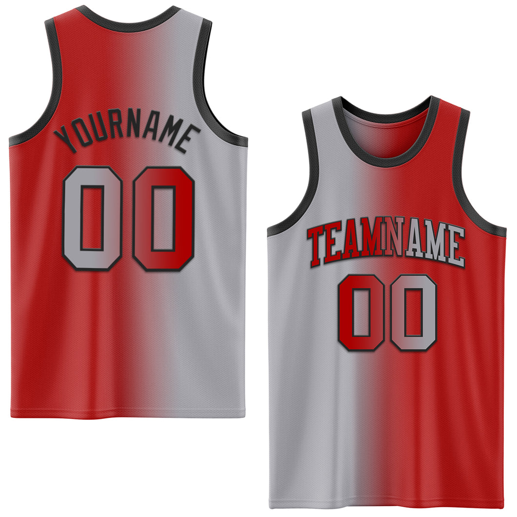 Custom Red Gray-Black Authentic Gradient Fashion Basketball Jersey