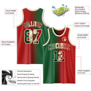 Custom Red Vintage Mexican Flag Kelly Green-Cream Authentic Gradient Fashion Basketball Jersey