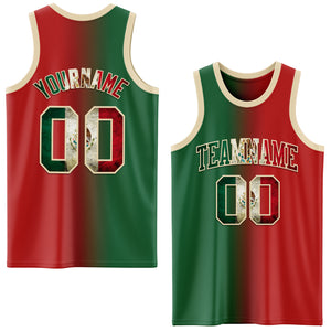 Custom Red Vintage Mexican Flag Kelly Green-Cream Authentic Gradient Fashion Basketball Jersey