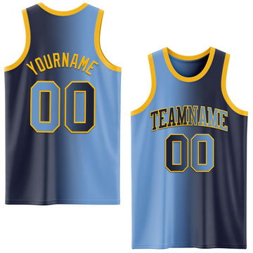 Custom Navy Light Blue-Gold Authentic Gradient Fashion Basketball Jersey