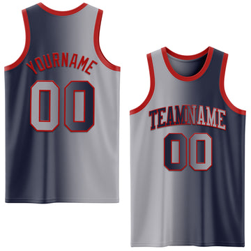 Custom Navy Gray-Red Authentic Gradient Fashion Basketball Jersey