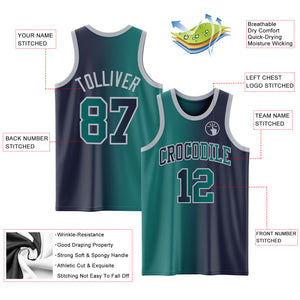 Custom Navy Teal-Gray Authentic Gradient Fashion Basketball Jersey