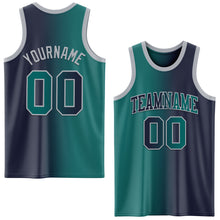 Load image into Gallery viewer, Custom Navy Teal-Gray Authentic Gradient Fashion Basketball Jersey
