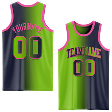 Load image into Gallery viewer, Custom Navy Neon Green-Pink Authentic Gradient Fashion Basketball Jersey
