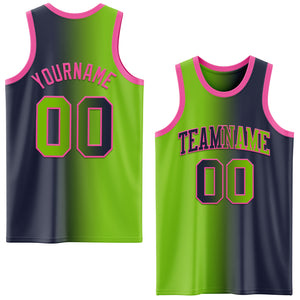 Custom Navy Neon Green-Pink Authentic Gradient Fashion Basketball Jersey