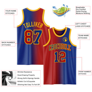 Custom Royal Red-Gold Authentic Gradient Fashion Basketball Jersey