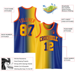 Custom Royal Yellow-Orange Authentic Gradient Fashion Basketball Jersey