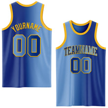 Load image into Gallery viewer, Custom Royal Light Blue-Gold Authentic Gradient Fashion Basketball Jersey
