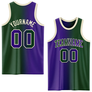 Custom Green Purple-Cream Authentic Gradient Fashion Basketball Jersey