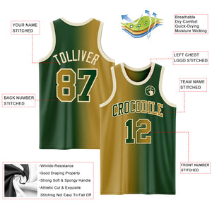 Custom Green Old Gold-Cream Authentic Gradient Fashion Basketball Jersey