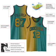 Load image into Gallery viewer, Custom Teal Old Gold-Black Authentic Gradient Fashion Basketball Jersey
