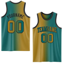 Load image into Gallery viewer, Custom Teal Old Gold-Black Authentic Gradient Fashion Basketball Jersey
