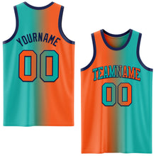 Load image into Gallery viewer, Custom Aqua Orange-Navy Authentic Gradient Fashion Basketball Jersey
