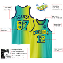 Load image into Gallery viewer, Custom Aqua Neon Yellow-Navy Authentic Gradient Fashion Basketball Jersey
