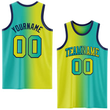 Load image into Gallery viewer, Custom Aqua Neon Yellow-Navy Authentic Gradient Fashion Basketball Jersey
