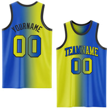 Load image into Gallery viewer, Custom Thunder Blue Neon Yellow-Black Authentic Gradient Fashion Basketball Jersey
