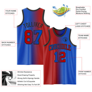 Custom Thunder Blue Red-Black Authentic Gradient Fashion Basketball Jersey