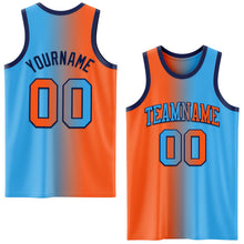 Load image into Gallery viewer, Custom Sky Blue Orange-Navy Authentic Gradient Fashion Basketball Jersey
