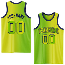 Load image into Gallery viewer, Custom Neon Yellow Neon Green-Navy Authentic Gradient Fashion Basketball Jersey
