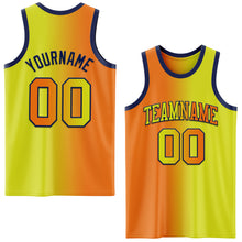 Load image into Gallery viewer, Custom Neon Yellow Bay Orange-Navy Authentic Gradient Fashion Basketball Jersey
